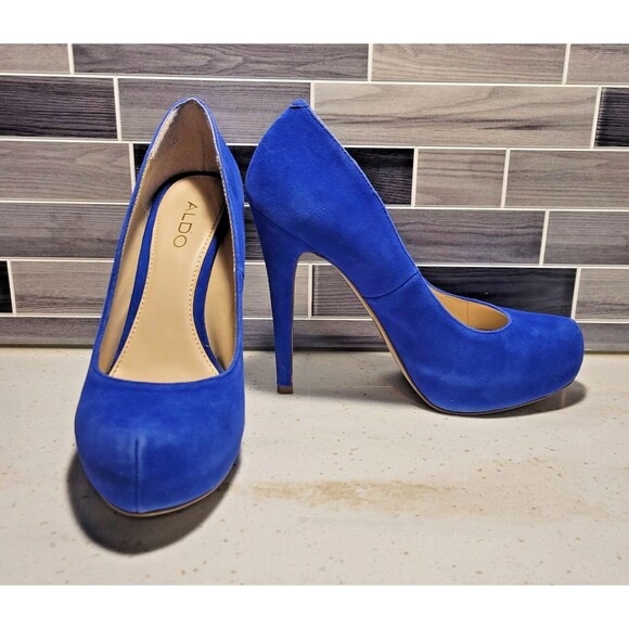 Aldo Craven Size 7 Cobalt Blue Suede Upper 5" Platform Stiletto Heels Pumps - Picture 1 of 9